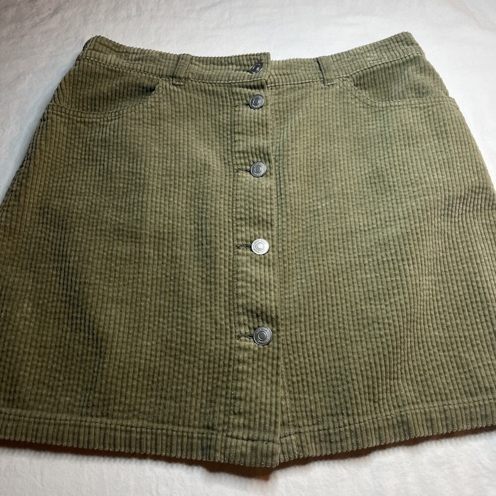 Zara Ribbed Soft Corduroy Mini Skirt Size Medium Button Front Green Neutral